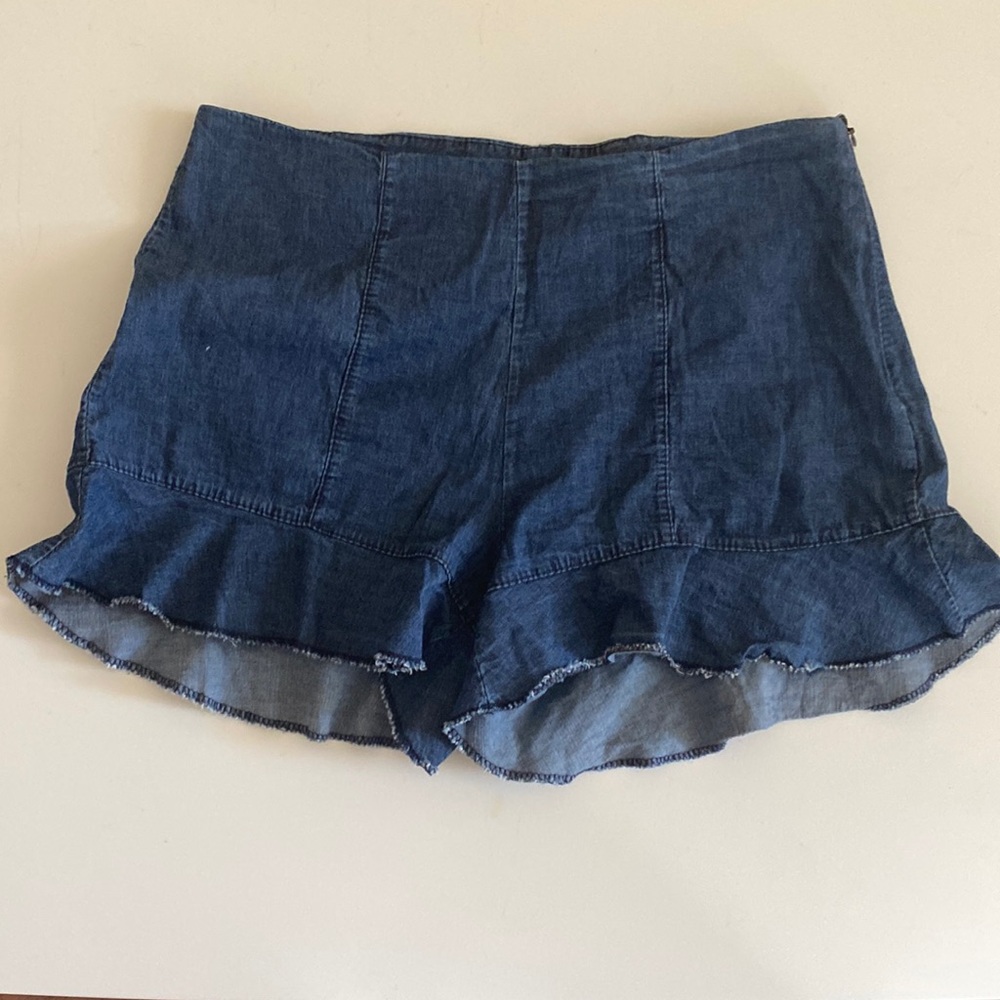 Frilly mock jean shorts